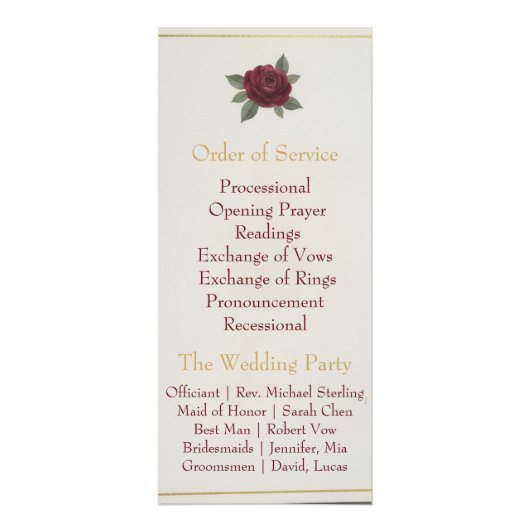 Elegant Burgundy Floral & Gold Wedding Program Reclamekaart (Achterkant)