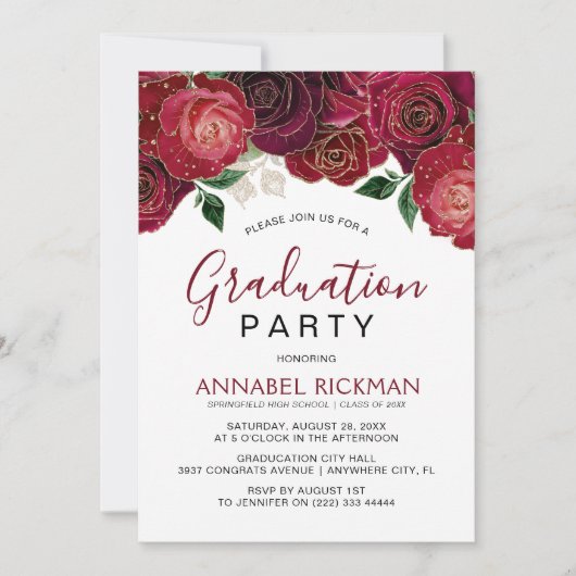 Elegant Burgundy Floral Gradual Party Kaart (Voorkant)