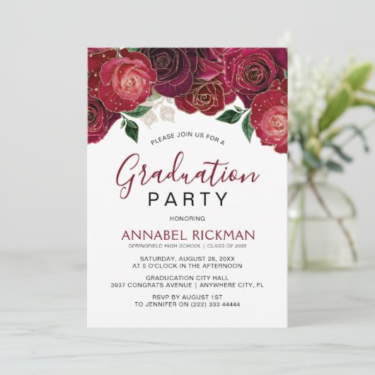 Elegant Burgundy Floral Gradual Party Kaart (Staand voorkant)