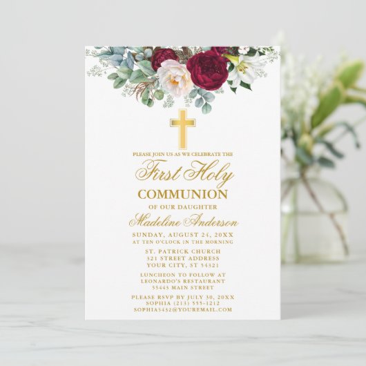 Elegant Burgundy Floral Greenery Community Kaart (Staand voorkant)