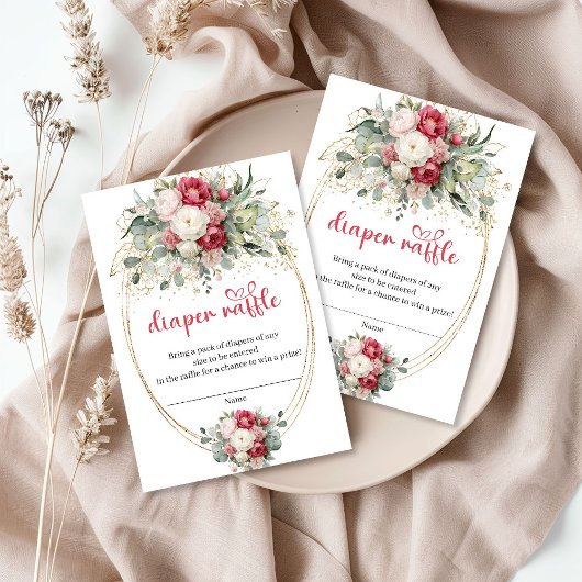 Elegant Burgundy Floral Greenery Diaper Raffle Informatiekaartje