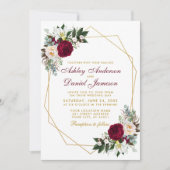 Elegant Burgundy Floral Greenery Gold Wedding Kaart (Voorkant)