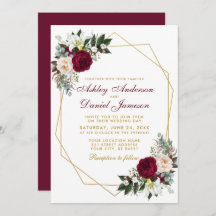 Elegant Burgundy Floral Greenery Gold Wedding