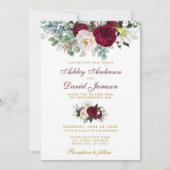 Elegant Burgundy Floral Greenery Wedding Gold Kaart (Voorkant)