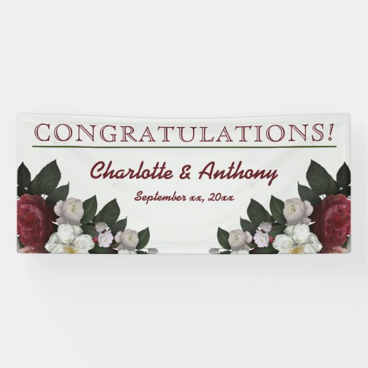 Elegant Burgundy Floral - Hanging Wedding Banner (Horizontaal)