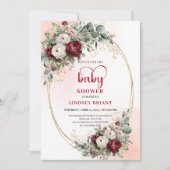 Elegant Burgundy Floral Heart-Shaped Font Baby  Kaart (Voorkant)