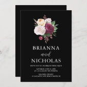 Elegant Burgundy Floral helemaal in één bruiloft Kaart (Voorkant / Achterkant)