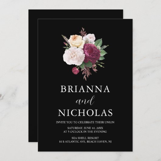 Elegant Burgundy Floral helemaal in één bruiloft Kaart (Voorkant / Achterkant)