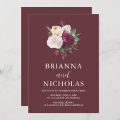 Elegant Burgundy Floral helemaal in één bruiloft Kaart (Voorkant / Achterkant)
