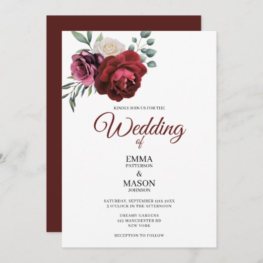 Elegant Burgundy Floral Kaart (Voorkant / Achterkant)