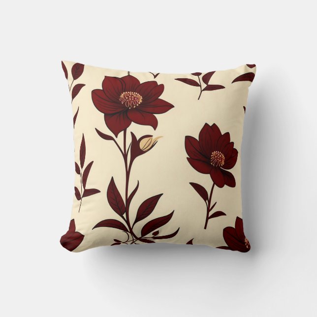 Elegant Burgundy Floral Kussen (Voorkant)