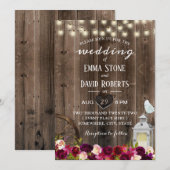 Elegant Burgundy Floral Lantern Barn Wedding Kaart (Voorkant / Achterkant)