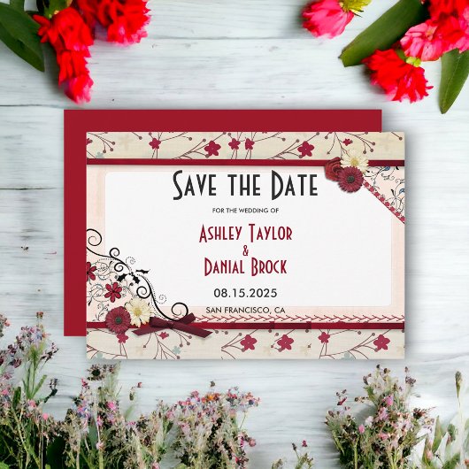 Elegant Burgundy Floral Lijst Chic Summer Wedding Save The Date