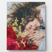 Elegant Burgundy Floral Love Script Couple Foto Fotoplaat (Voorkant)