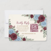 Elegant Burgundy Floral Modern QR Code Wedding RSVP Kaartje (Voorkant)