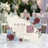 Elegant Burgundy Floral Modern QR Code Wedding RSVP Kaartje