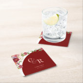 Elegant Burgundy Floral Monogram Wedding Party Kartonnen Onderzetters (Insitu)