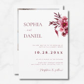 Elegant Burgundy Floral Photo Wedding Invitation Kaart