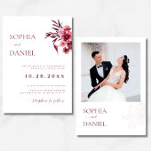 Elegant Burgundy Floral Photo Wedding Invitation Kaart