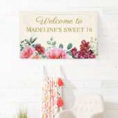 Elegant Burgundy Floral Pink Peonies Sweet 16 Spandoek (Insitu)