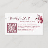 Elegant Burgundy Floral QR Code Wedding RSVP Card Informatiekaartje (Voorkant)