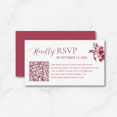 Elegant Burgundy Floral QR Code Wedding RSVP Card Informatiekaartje