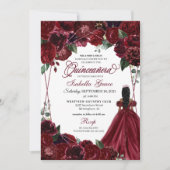 Elegant Burgundy Floral Quinceanera Kaart (Voorkant)