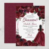 Elegant Burgundy Floral Quinceanera Kaart (Voorkant / Achterkant)