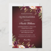 Elegant Burgundy Floral Quinceanera Kaart (Voorkant)