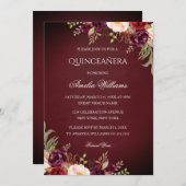 Elegant Burgundy Floral Quinceanera Kaart (Voorkant / Achterkant)