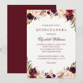 Elegant Burgundy Floral Quinceanera Kaart (Voorkant / Achterkant)