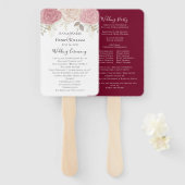 Elegant Burgundy Floral Roos Wedding Programme Handwaaier (Voorkant en achterkant)