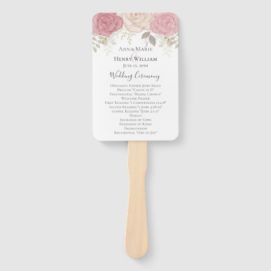 Elegant Burgundy Floral Roos Wedding Programme Handwaaier (Voorkant)