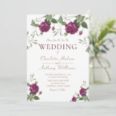 Elegant Burgundy Floral Rozen - bruiloft Kaart (Staand voorkant)