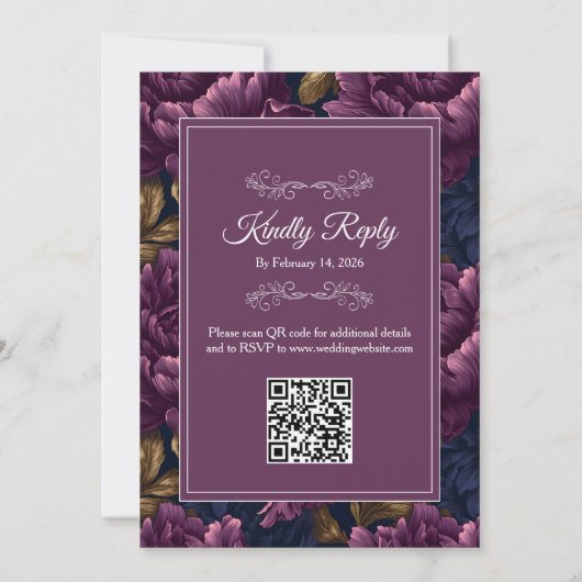 Elegant Burgundy Floral RSVP QR code Wedding Kaart (Achterkant)