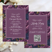 Elegant Burgundy Floral RSVP QR code Wedding Kaart