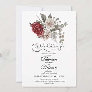 Elegant Burgundy Floral Rustic Wedding Invitation Aankondiging