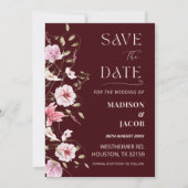 Elegant Burgundy Floral Save the Date Card Kaart (Voorkant)