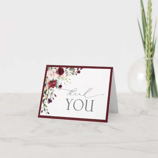Elegant Burgundy Floral ScriptDank u Kaart (Voorkant)