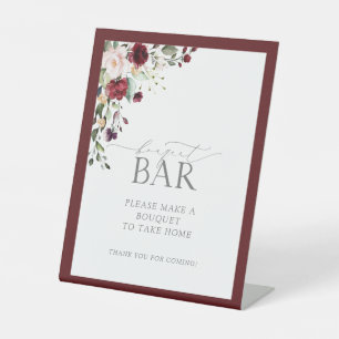 Elegant Burgundy Floral Shower Bouquet Bar Reclamebord Met Voetstuk