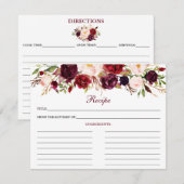 Elegant Burgundy Floral Shower Recipe Kaart (Voorkant / Achterkant)