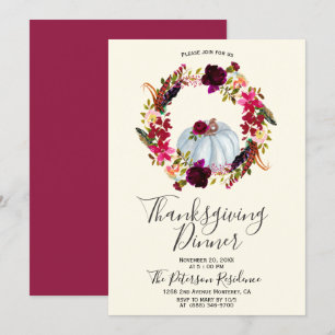 Elegant Burgundy Floral Thanksgiving Kaart
