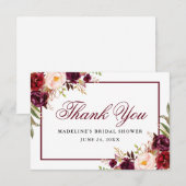 Elegant Burgundy Floral Vrijgezellenfeest Bedankkaart (Voorkant / Achterkant)