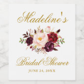 Elegant Burgundy Floral Vrijgezellenfeest Gold Wijn Etiket (Enkel label)