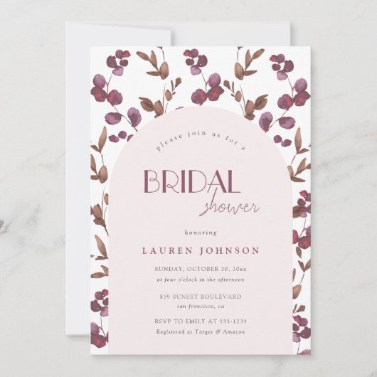 Elegant Burgundy Floral Vrijgezellenfeest Kaart (Voorkant)