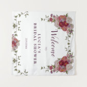 Elegant Burgundy Floral Vrijgezellenfeest Welkom Wandkleed (Voorkant (horizontaal))