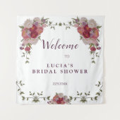 Elegant Burgundy Floral Vrijgezellenfeest Welkom Wandkleed (Voorkant)