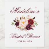 Elegant Burgundy Floral Vrijgezellenfeest Wijn Etiket (Enkel label)