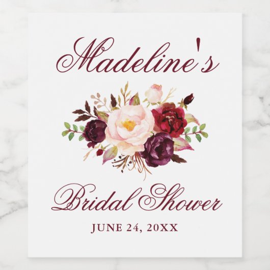 Elegant Burgundy Floral Vrijgezellenfeest Wijn Etiket (Enkel label)