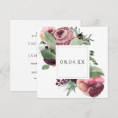 Elegant Burgundy Floral Waterverf Square Save The Date (Voorkant / Achterkant)